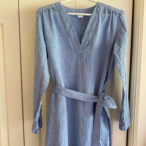 Chambray long sleeved tie dress